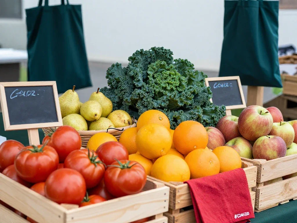 Étal de marché coloré avec des produits frais pour illustrer le choix quotidien.